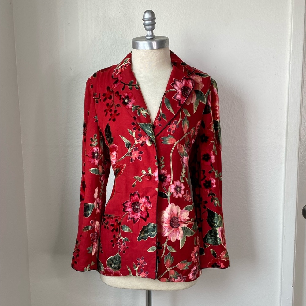 Elegant Floral Red Women's Blazer